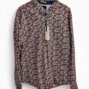 *NWT* Denim & Flower retro multicolor floral button down shirt
